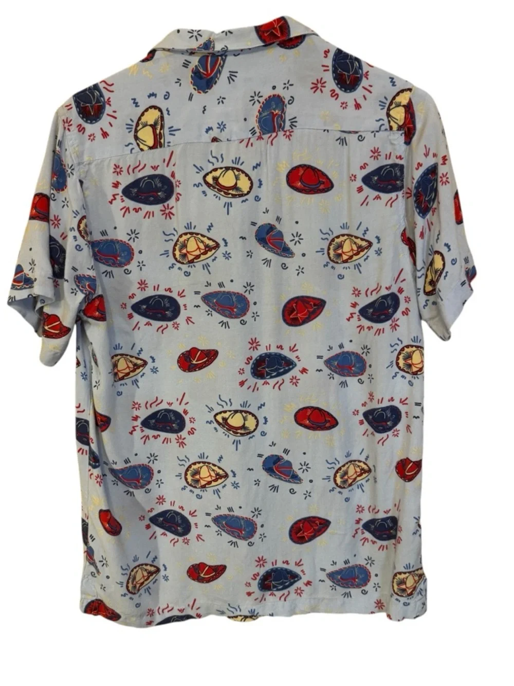 Rowdy Gentleman Men Blue Western Hat Print Short Sleeve Button Shirt Medium